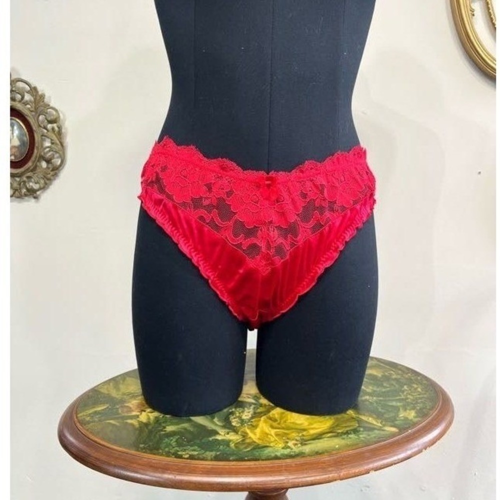 Vintage Victoria's Secret Red Lace Satin Bikini Panty Size L